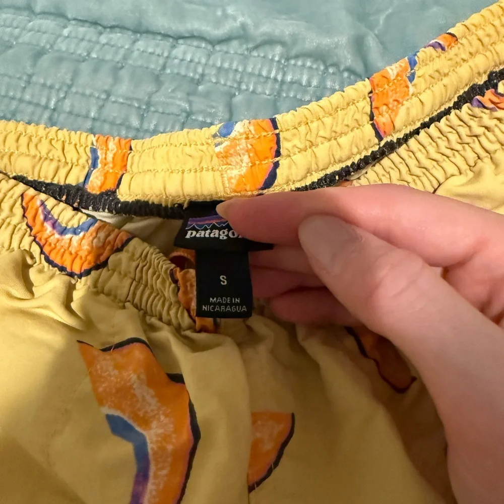 Patagonia Men’s Yellow Baggies with canteloupe